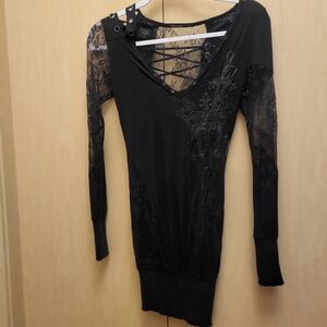 Salvage Black Deep V Neck Mini Dress